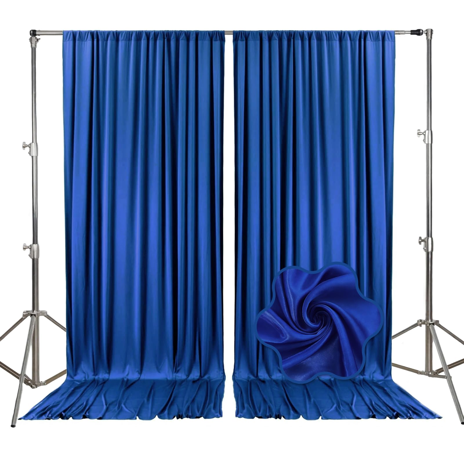 Photo 1 of 10ft x 10ft Royal Blue Backdrop Curtains for Parties, Fabric Satin Background Curtain with Rod Pockets for Weddings, Birthday, Baby Shower, Photography, Graduation Party Backdrop Drapes, 2 Panels