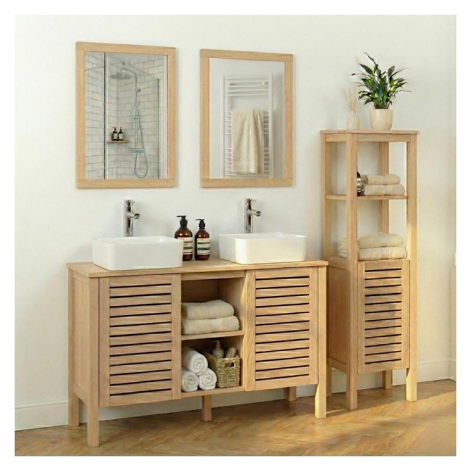 MOB-IN Mueble doble lavabo TALIX sobre patas de roble natural 120 cm