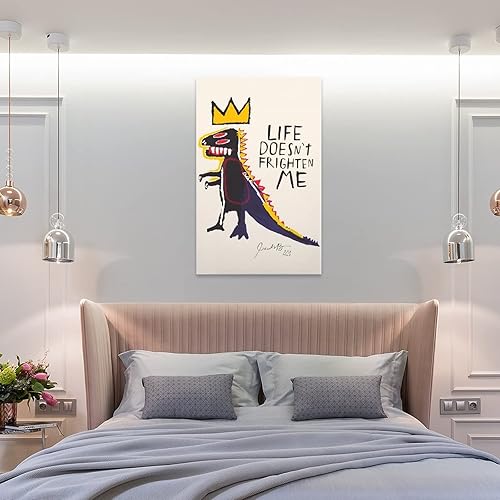 Vista 8 de Lienzo impreso para pared, póster inspirador de dinosaurio, la vida no me asusta, graffiti, pintura en lienzo, impresiones en lienzo