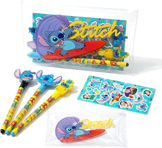Disney Stitch Pencil Case for Kids Bundle - Stitch Pen Pouch, Pens, More | Stitch Stationery Set with 3 Pens, Pen Pouch, Stickers | Lilo and Stitch School Supplies for Boys, Girls, Kids