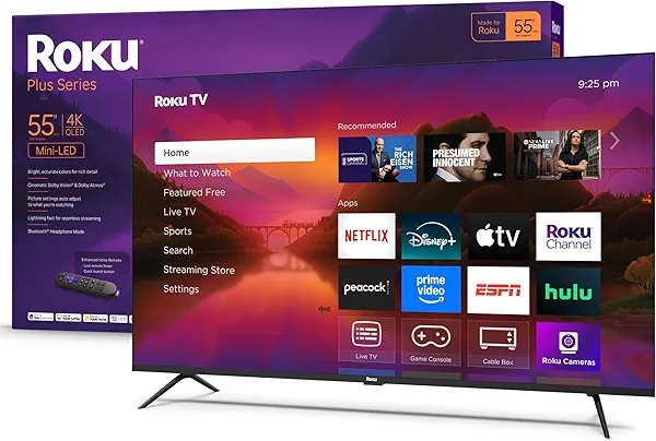 Roku Smart TV 2025 – 55-Inch Plus Series, Mini-LED TV – RokuTV with Enhanced Voice Remote – Flat Screen 4K QLED Television with Dolby Vision & Wi-Fi for Streaming Live Local News, Sports