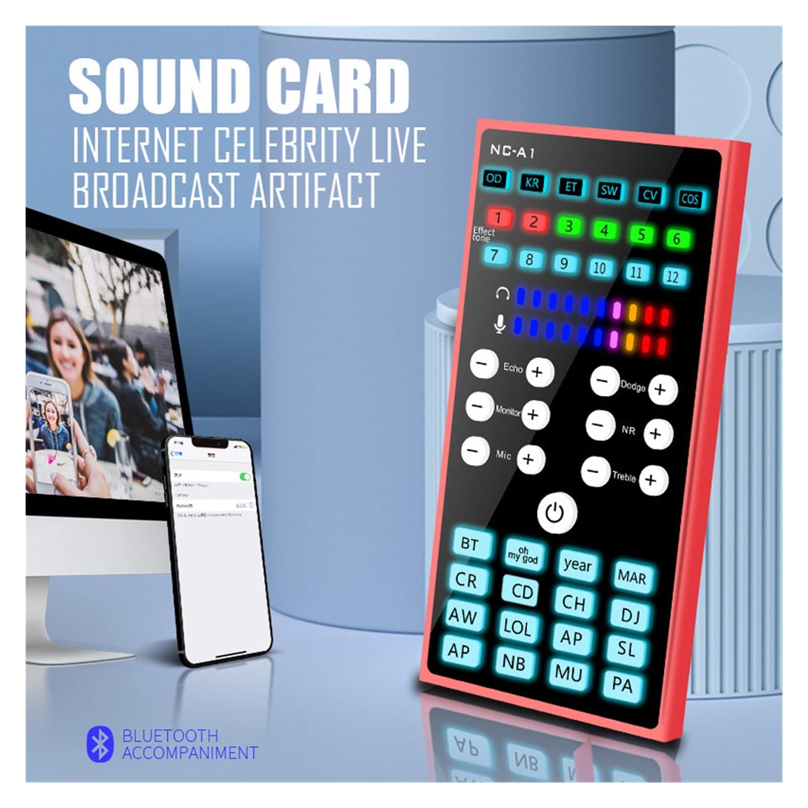 Mixer di schede audio Bluetooth portatile Microfono karaoke for telefono PC Cambiatore vocale dell'audio di registrazione dello streaming del computer