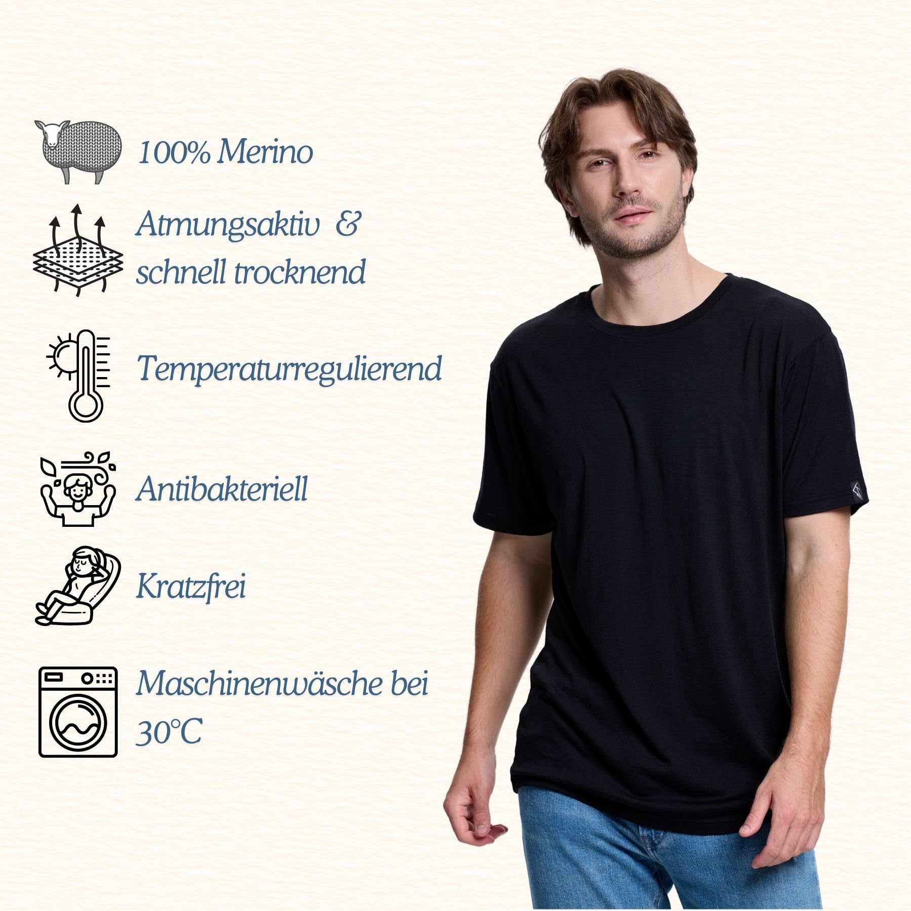 T-shirt pour homme en 100 % laine mérinos extra fine – Ultra léger, respirant, inodore et régulateur de température – Idéal pour le quotidien, le sport et les voyages