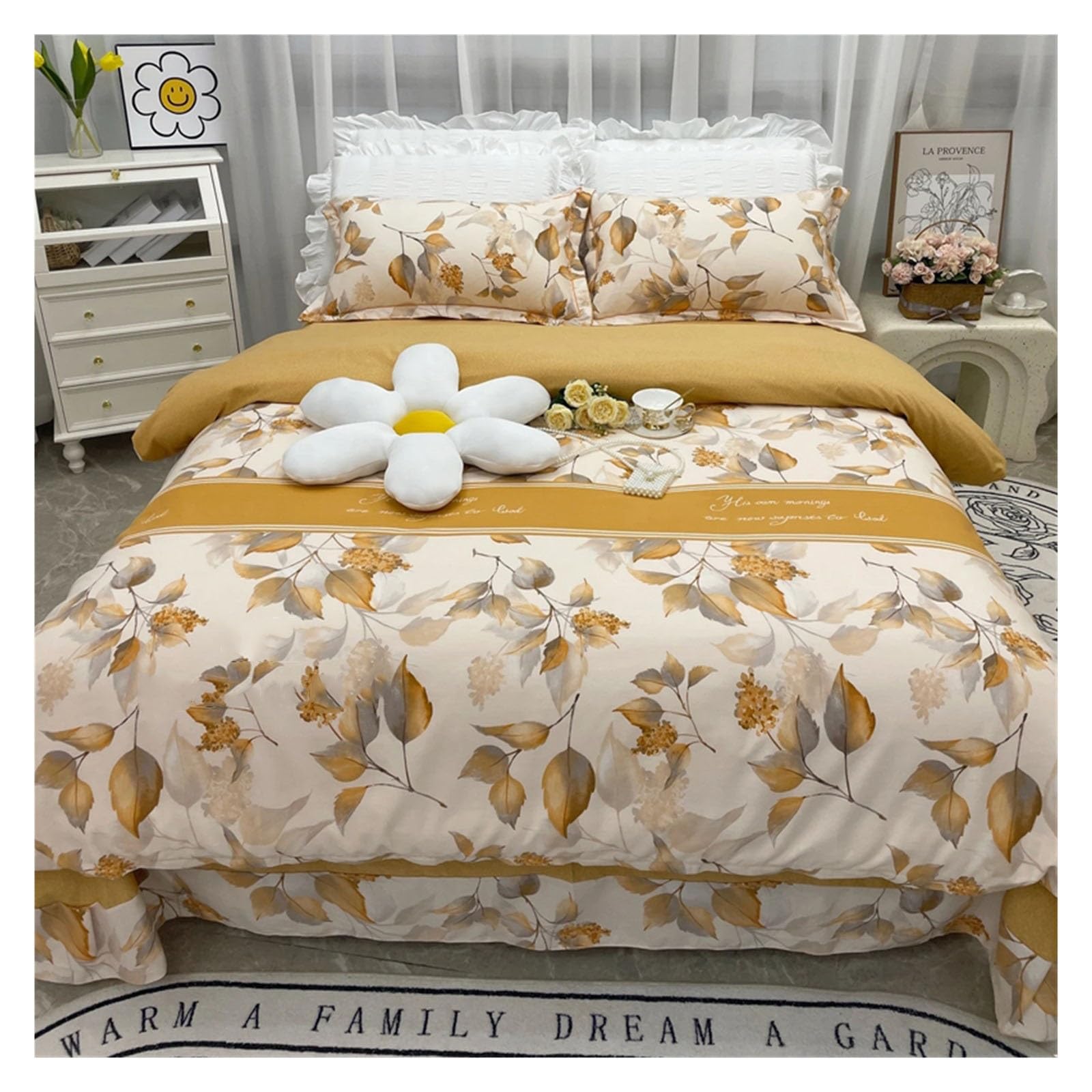 Housse de couette king size motif osmanthus parure de lit microfibre 4 pièces avec zip