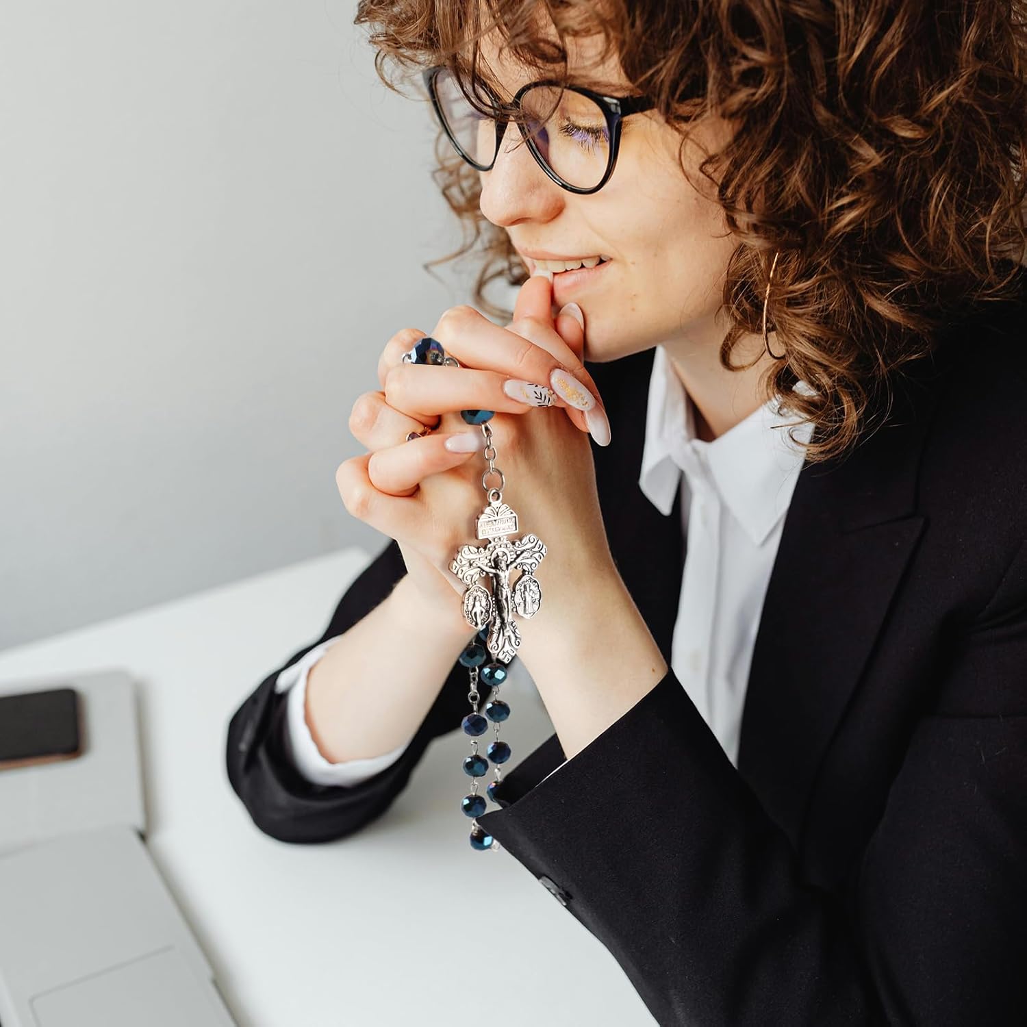 Blue Rosary Beads Catholic For Women Men,Blessed Rosary Necklace,Rosarios Catolicos Para Mujer,Pardon Crucifix Holy Soil Medal Rosaries Catholic,La Cruz Del Perdon Catolica,Crucifijos Catolicos - Image 4