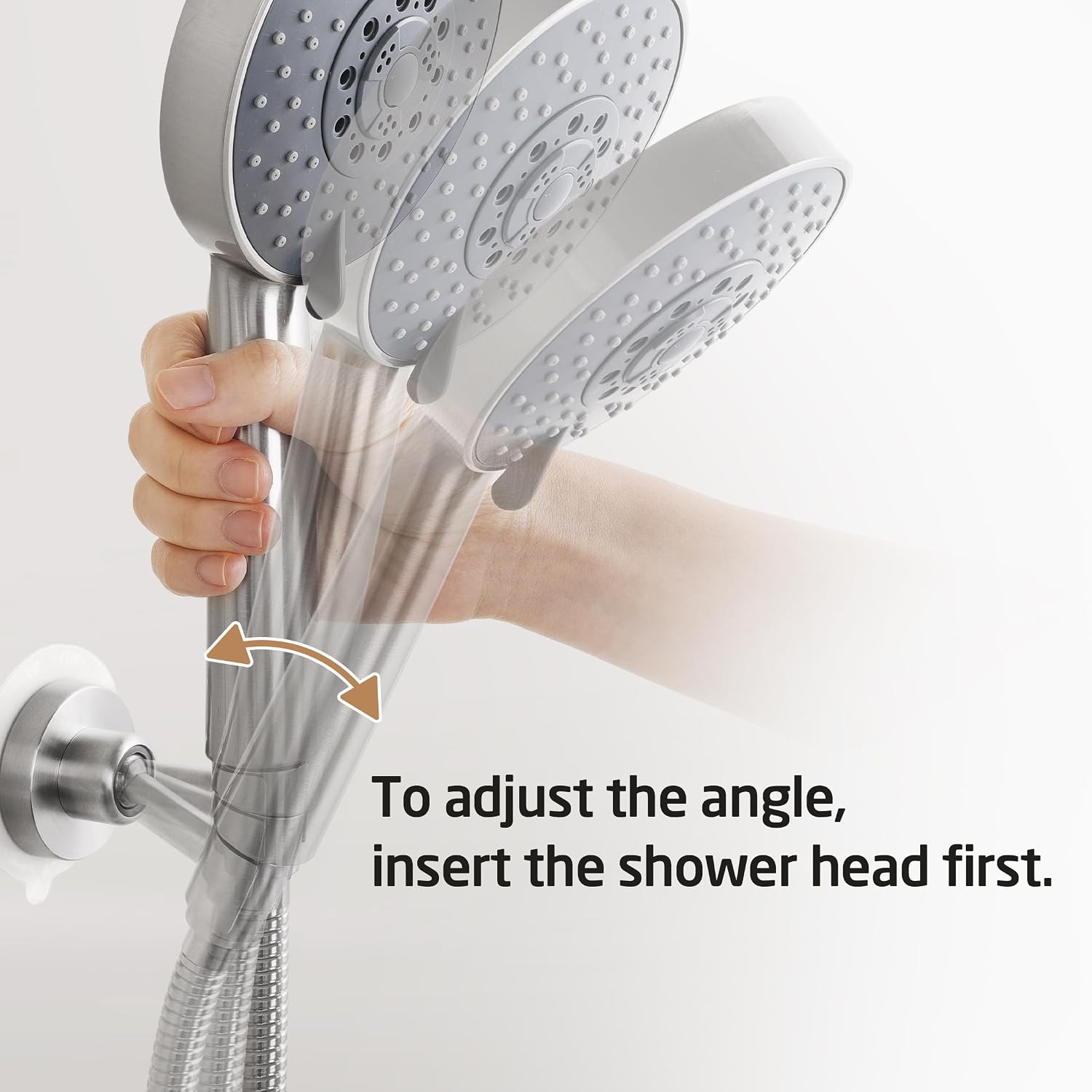 KES Shower Head Holder Wall Mount, 18/8 Stainless Steel Adjustable Handheld Shower Head Holder (21mm-23mm) No Drill Adhesive Metal Shower Head Holders Brushed Finish, C207DF-BS image 3