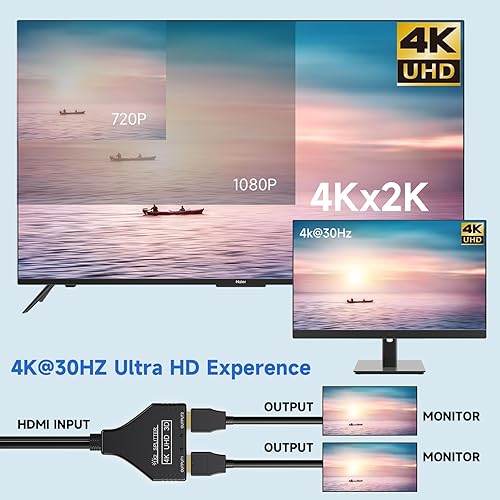 Miniatura 4 de BATU Divisor HDMI 1 en 2 salidas 4k 30hz cable HDMI 2.0 macho a doble hembra con cable USB de alimentación para HD, LED, LCD, TV, monitores