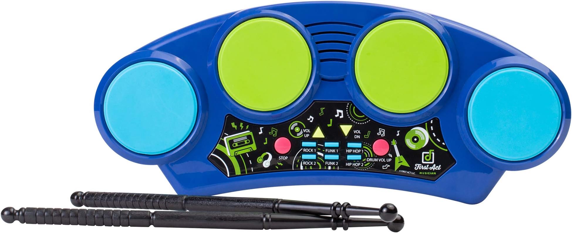 First Act Toy Drum Pad, 14.75 Inch - 4 Drums, 2 Drumsticks, Dance Beats & Hip Hop Music - Drum Pad for Kids and Beginners – Drop the Beat with First Act