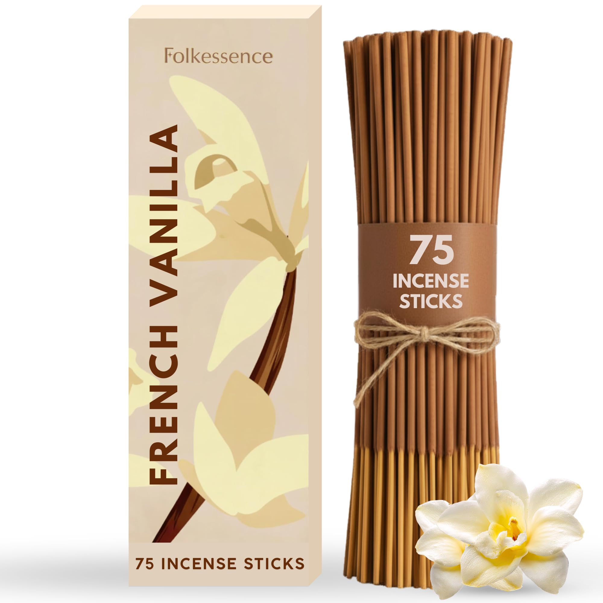 Folkulture Premium Vanilla Incense Sticks | Pack of 75 Insense Sticks for Aromatherapy & Meditation | Relaxation Gifts for Women | No Charcoal, Organic, Non-Toxic, 45 Mins Burn Time Inscents-Sticks