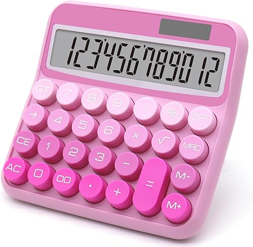 Calculadora rosa degradado, calculadora de botón grande con pantalla LCD grande, accesorio de escritorio de oficina rosa intenso para oficinas,