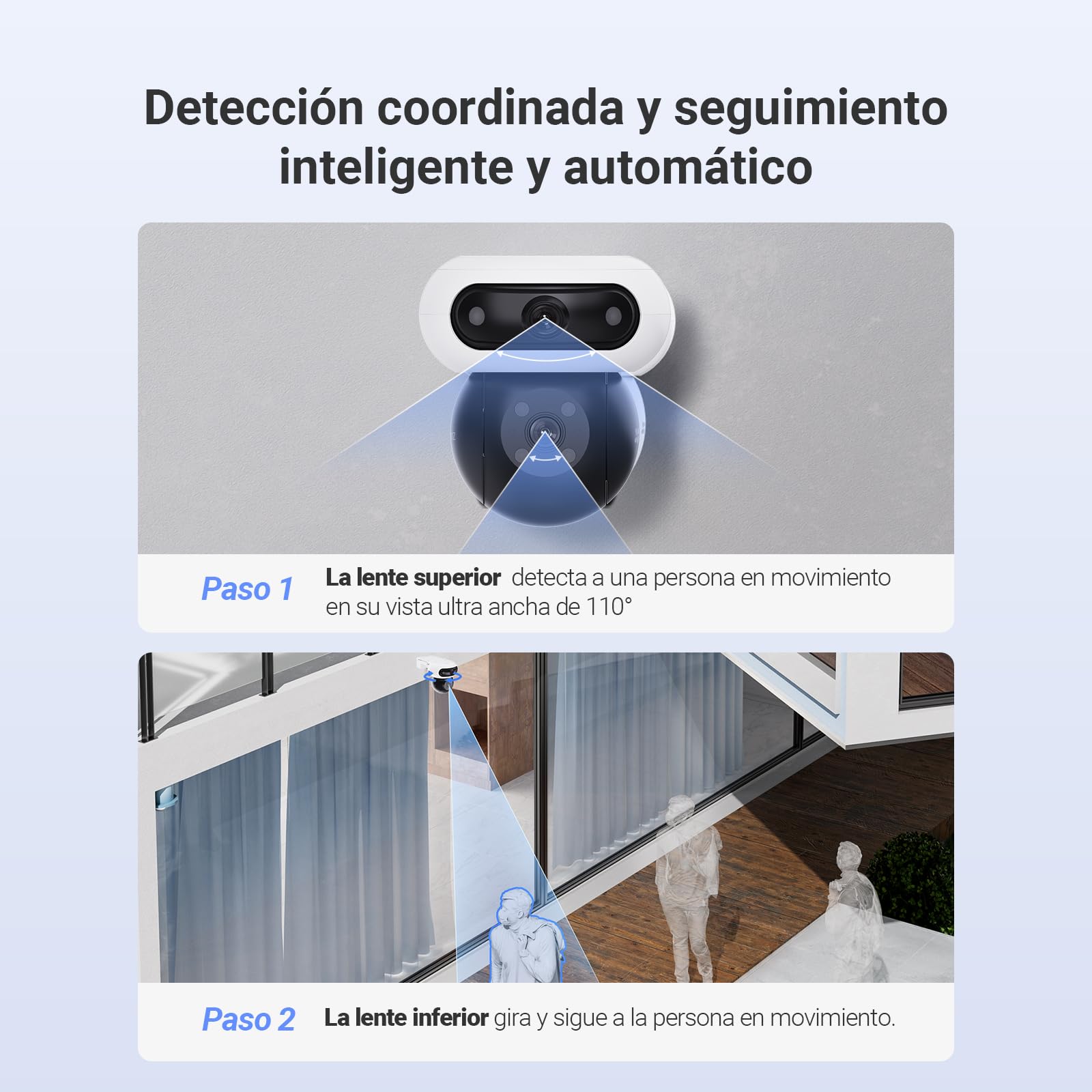 EZVIZ Cámara Vigilancia WiFi Exterior Doble Lente 8MP(4MP+4MP), 360° Cámara IP de Seguridad con Visión Nocturna en Color,Detección IA de Persona/Vehículo,Audio Bidireccional,Alexa,Impermeable,C90 Dual