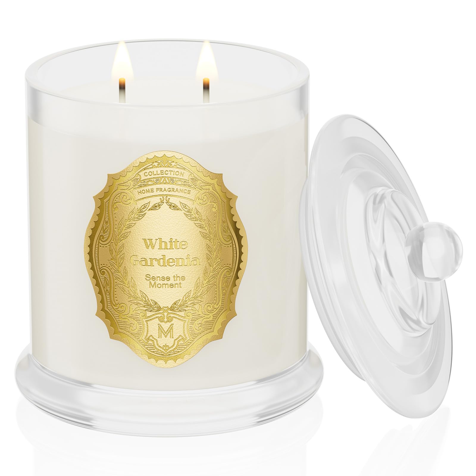 M&SENSE White Gardenia Candles for Home Scented, 2 Wick 12.7oz Soy Wax Candles Non Toxic,70 Hours Long Burning,Luxury Candles Gift for Stress Relief, Meditation, Yoga
