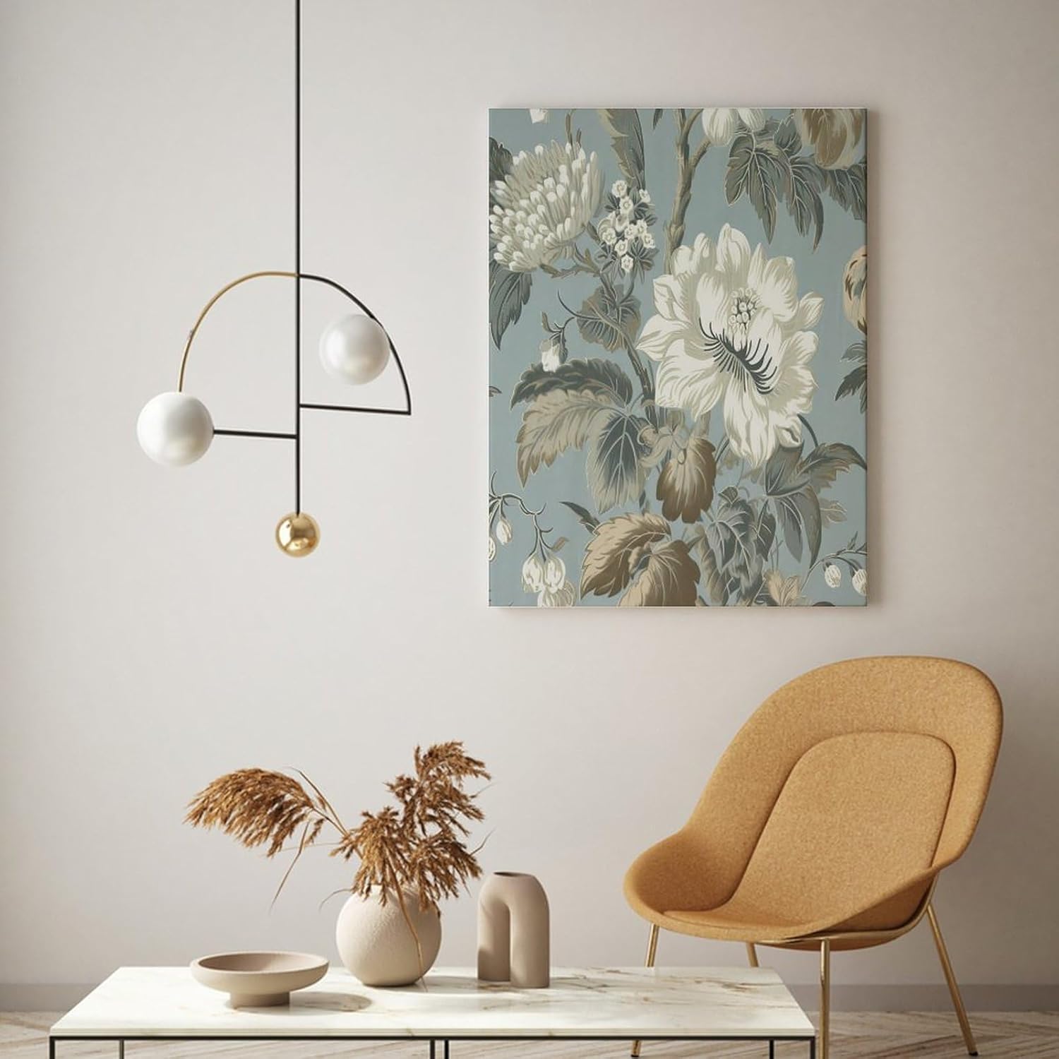 Wall Art Canvas 12x16in,Blue Turquoise and White Chinoiserie Floral Canvas Wall Art Typography Home Office Wall Decor Prints Framed Artwork for Bed Living Room Modern Paintings Birthday Gifts