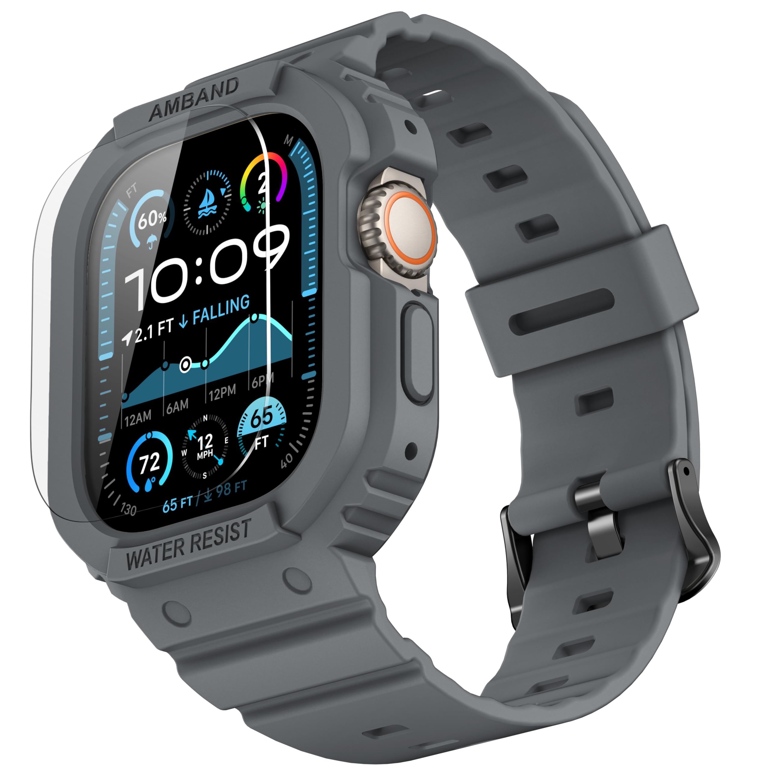 Photo 1 of amBand Rugged Band & Case Compatible with Apple Watch Ultra 3/2/1 49mm, Military Protective Bumper Cover & Soft Strap, with Screen Protector Kit, Compatible with iWatch Ultra, Gray – for Men Women