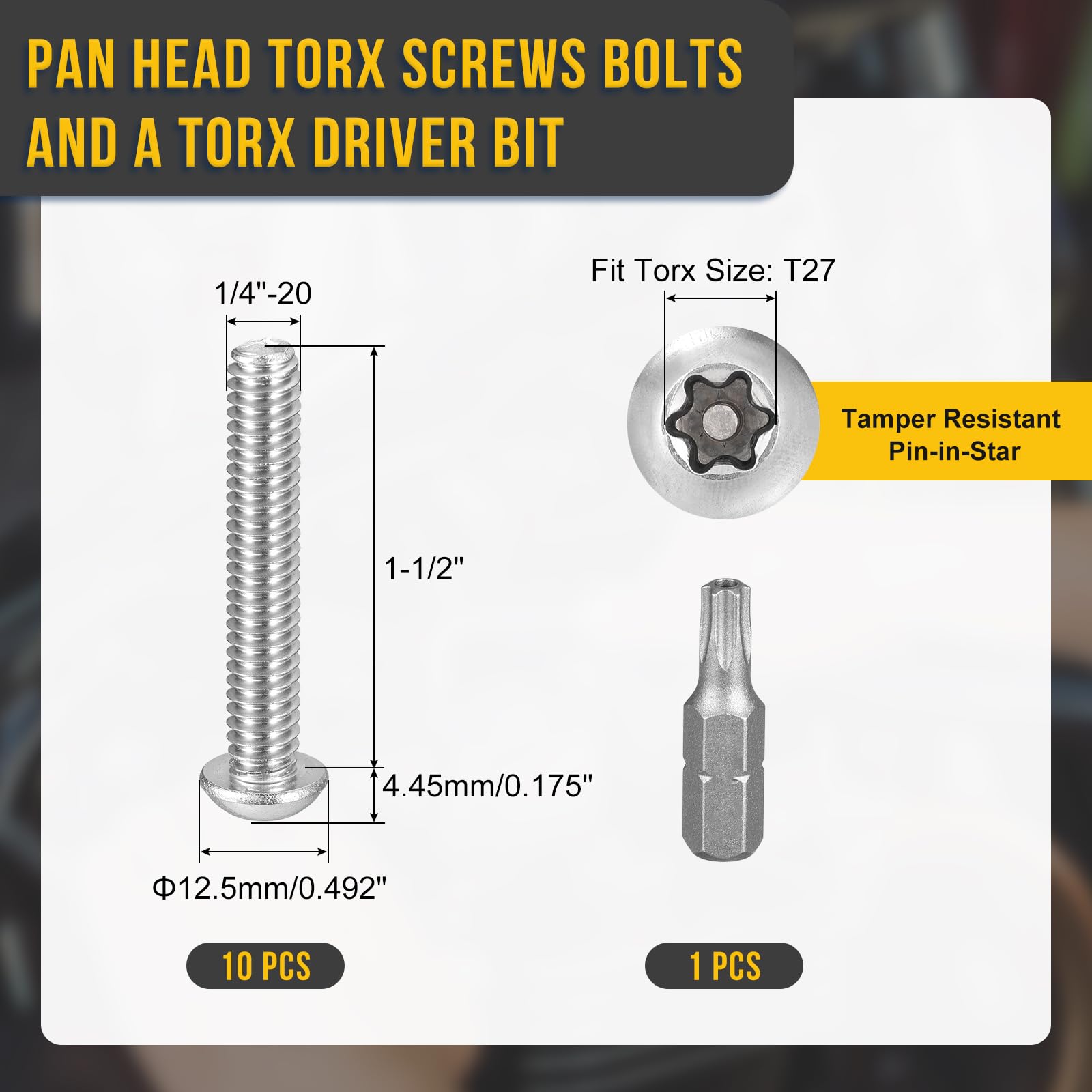 DTGN 1/4"x1-1/2" Pan Head Torx Security Screws, 10Pack, Good for Machinery - Image 2
