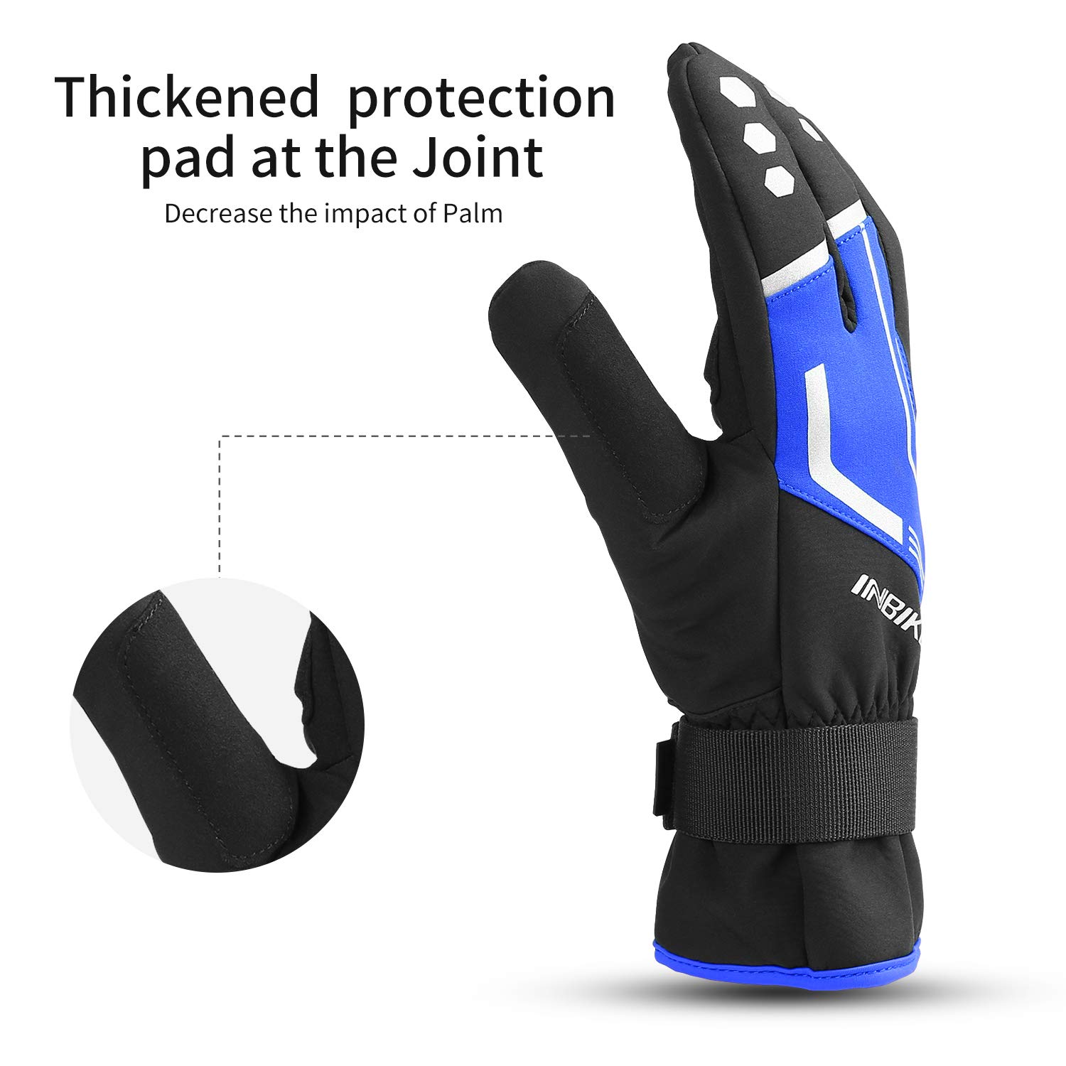 INbike Gants d'hiver pour homme et coupe-vent en gel thermique réfléchissant, écran tactile, pour VTT, bleu moyen
