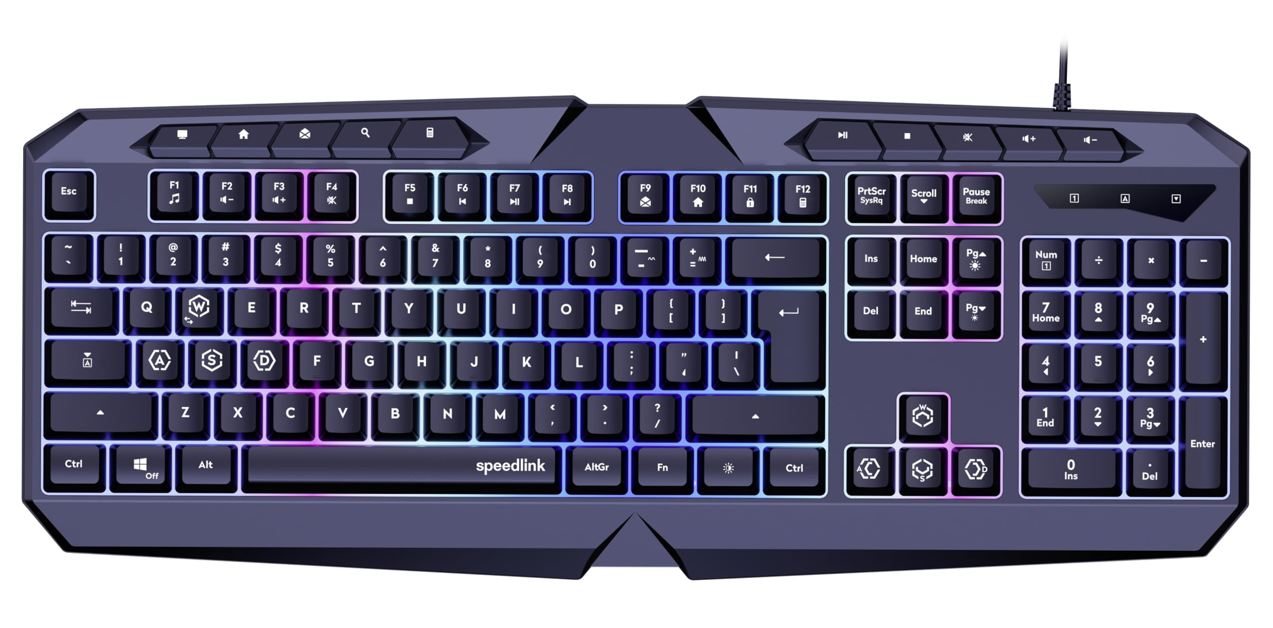 Speedlink LUDICIUM RGB Rainbow Gaming Keyboard - RGB gaming keyboard with cable, US layout QWERTY, Windows Key Lock, WASD switch, 10 multimedia keys, wired, black