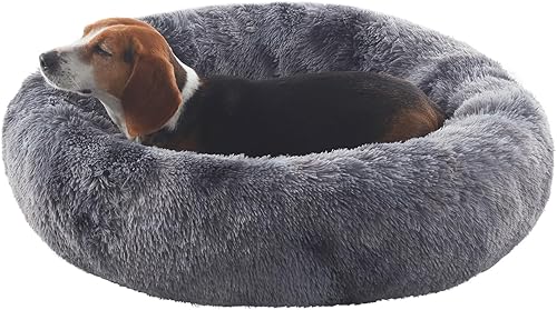 Miniatura 22 de Cama redonda con forma de dona de 36 pulgadas para perros grandes, cama redonda calmante y esponjosa para mascotas con funda extraíble y lavable, se