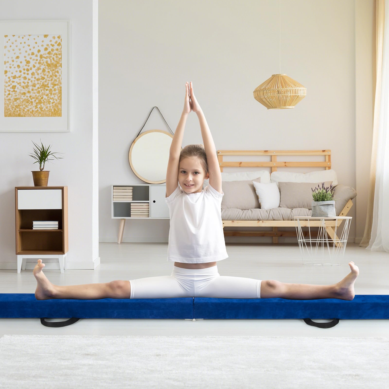 COSTWAY Barra de Equilibrio Plegable 240cm, Base de Madera Sólida y Fondo Antideslizante, Viga de Equilibrio e para Niños y Adolescentes