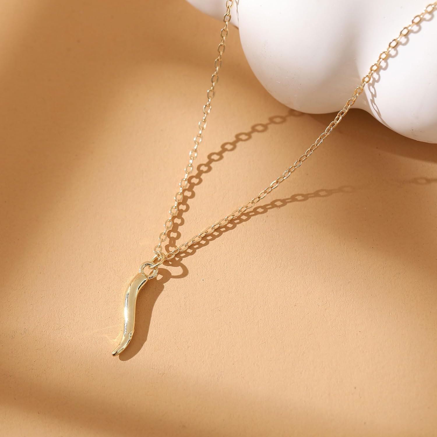 Cute Italian Horn Pendant Necklace for Women Protection Amulet Jewelry 18K Gold plated - Image 3