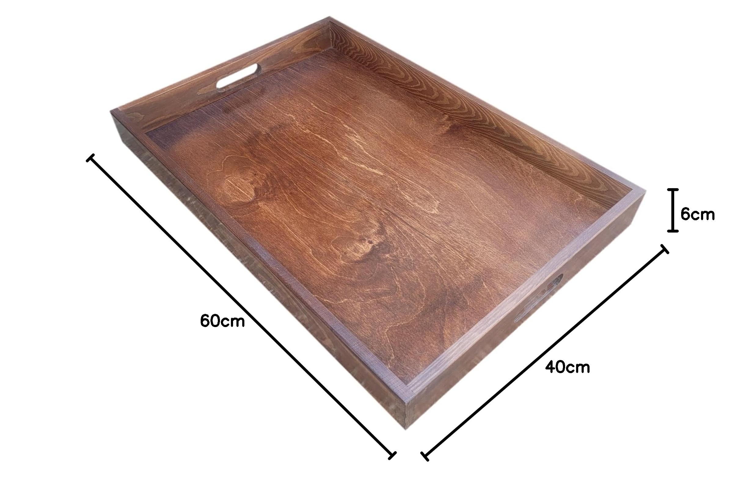 Bandeja grande de madera, 60 x 40 x 6 cm, color marrón