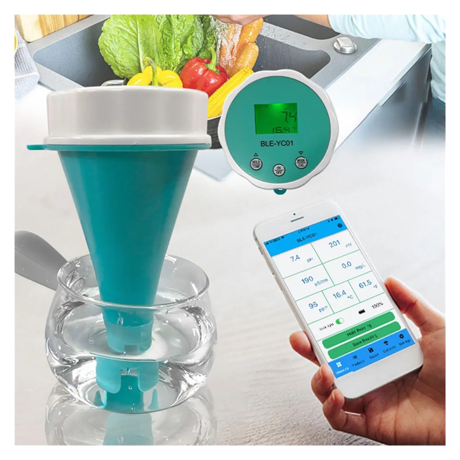 Analizador de agua piscina flotante inteligente 6 en 1, aplicación monitorización línea, medidor calidad del, Bluetooth, pH, CL, TDS, EC, ORP y temperatura