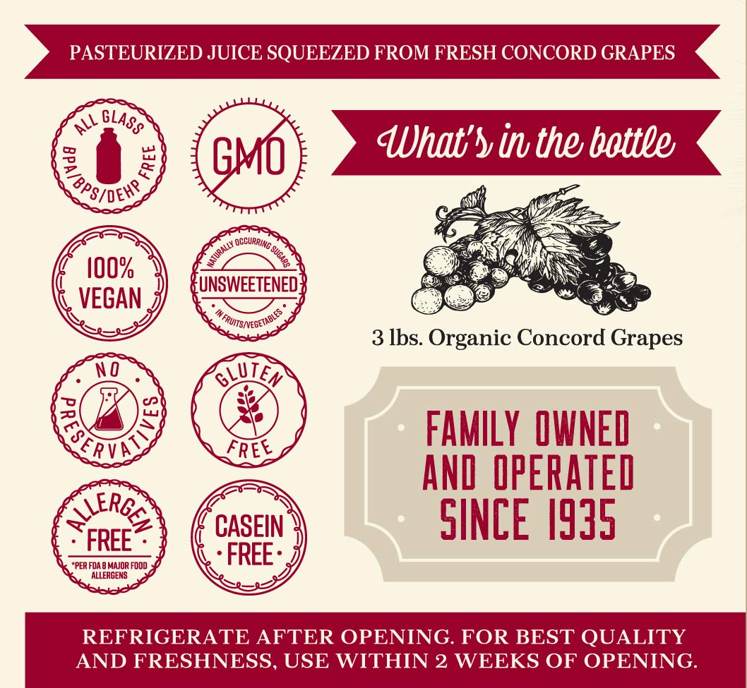 Lakewood Organic PURE Concord Grape Juice, 32 Fl Oz, Pack of 6