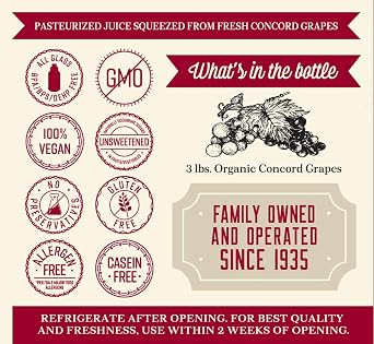 Lakewood Organic PURE Concord Grape Juice, 32 Fl Oz, Pack of 6