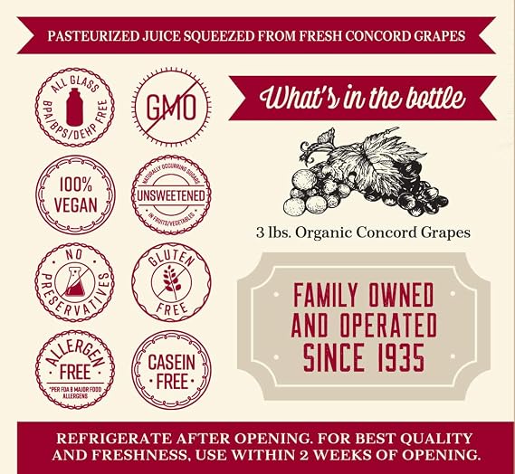 Lakewood Organic PURE Concord Grape Juice, 32 Fl Oz, Pack of 6