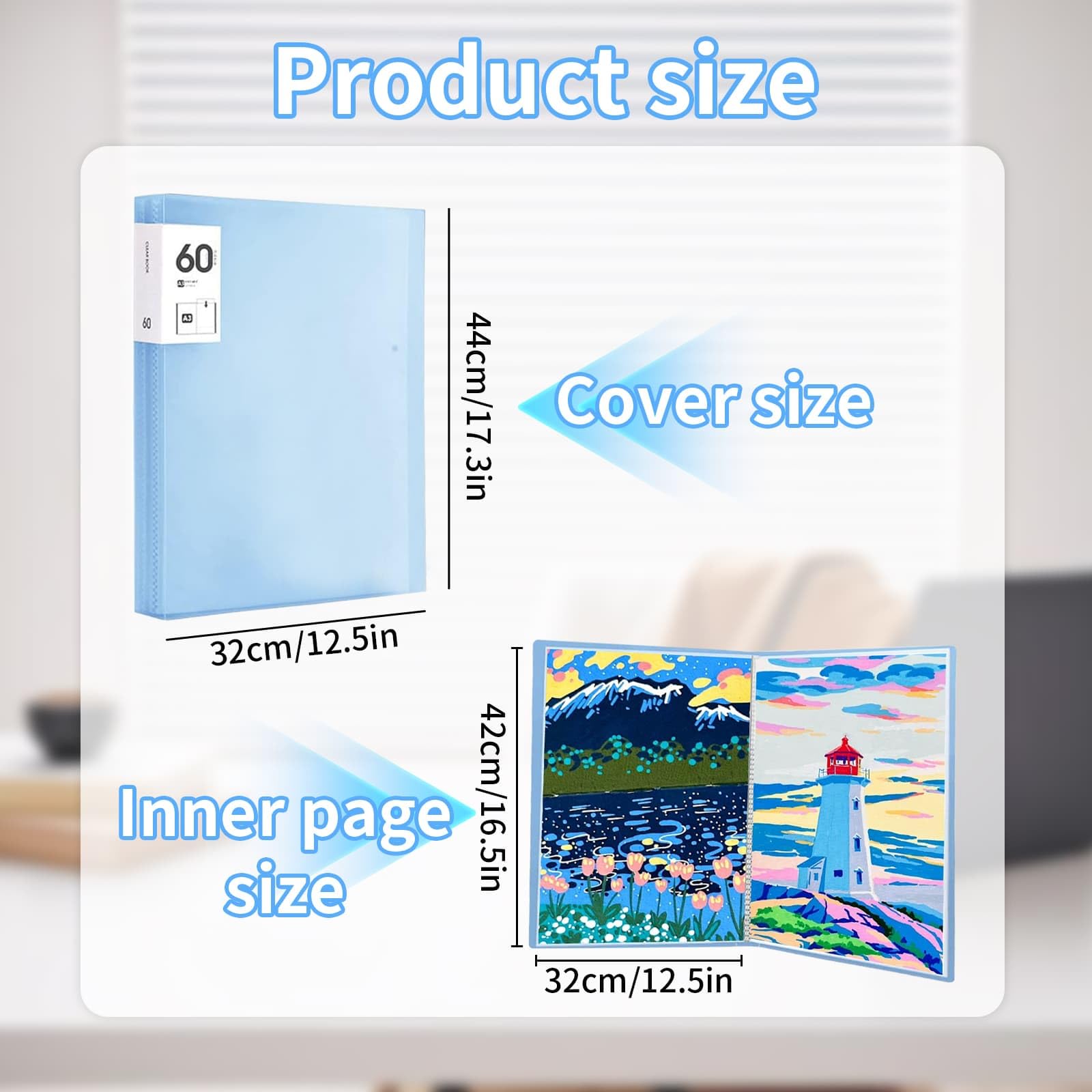 Eidoct Präsentationsbuch für Diamantmalerei, A3, 60 Blatt, 42 x 30 cm, Malerei, Kunstschutz, Portfolio, transparenter Ordner, Display-Malbuch, mit 60 transparenten Taschen (blau), blau, Klassisch