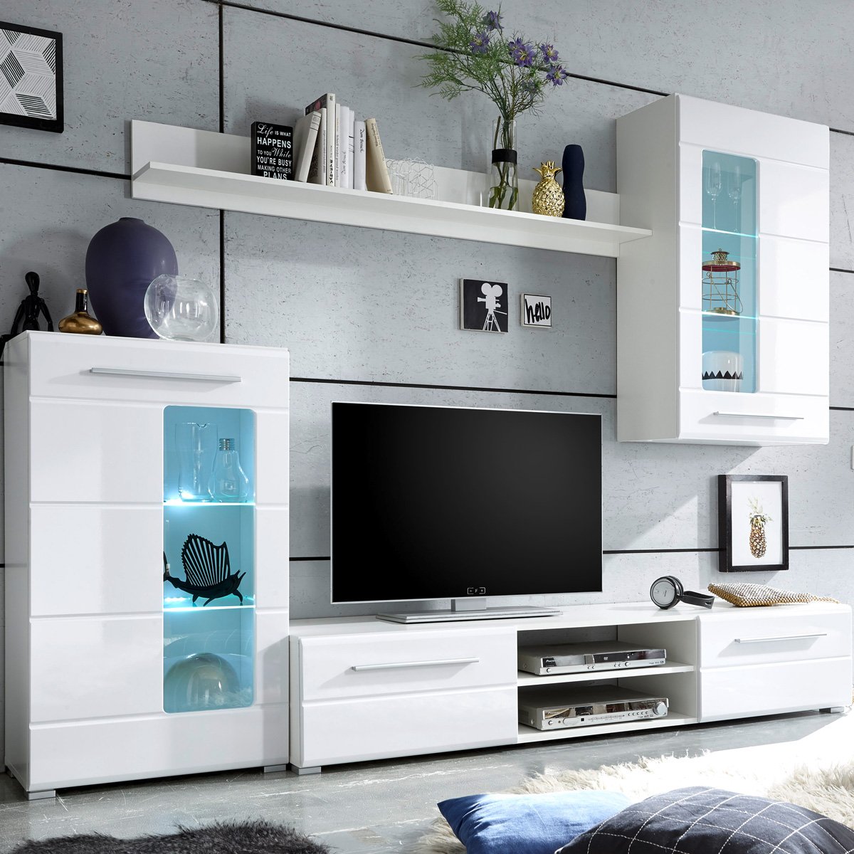 Avanti Trendstore - Wohnwand in weiß/Hochglanz Dekor, ca. BHT 240x190x42cm