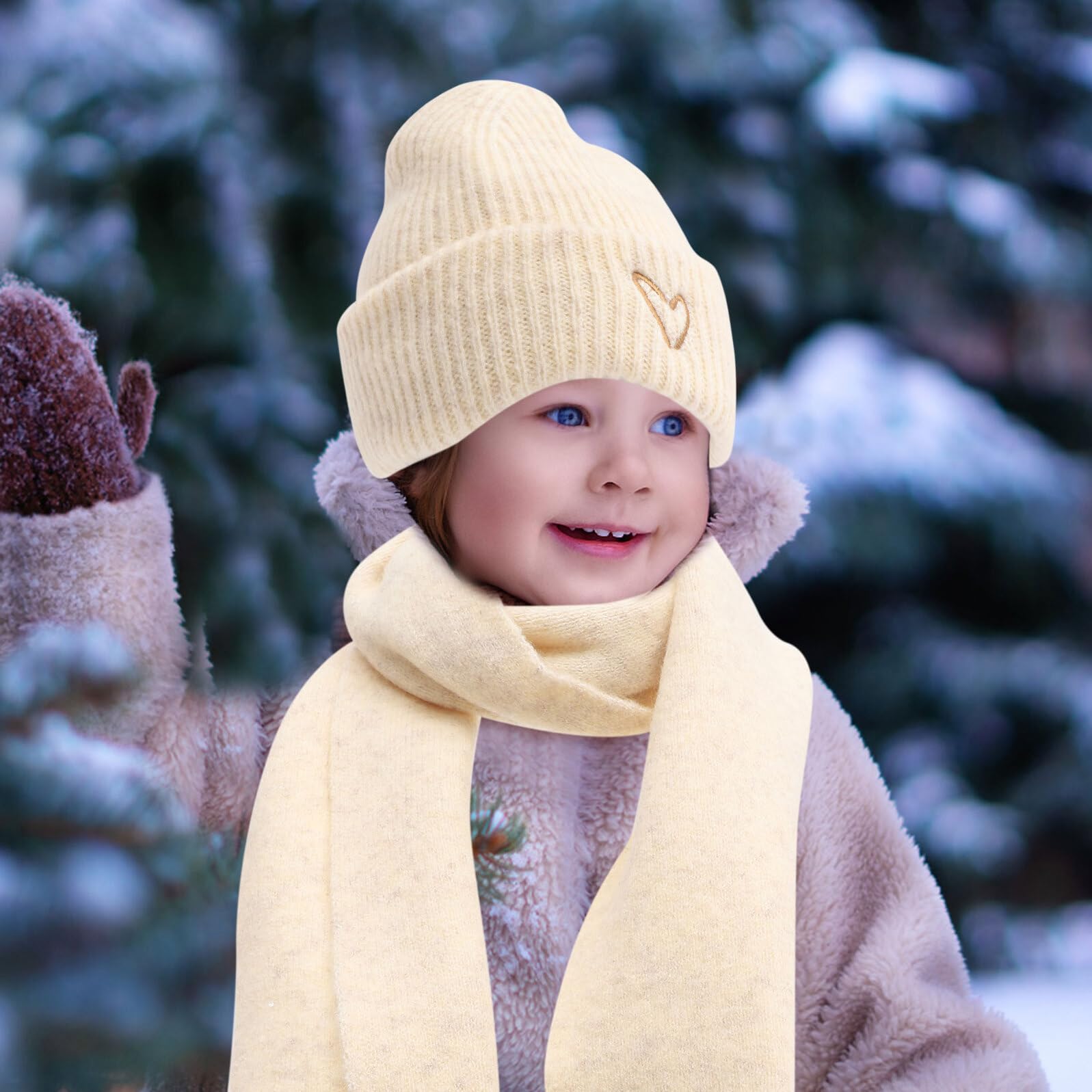 BESTYASH Cappello Caldo per Bambina con Sciarpa e Cuore Ricamato Invernale Decorativo Materiali Sicuri e Confortevoli