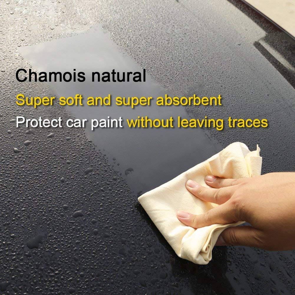 Piel de Gamuza Natural para Coche, 80 x 50 cm, Piel auténtica, Cristal, Espejo, Gamuza Profesional, eficaz Detalle automático, antiarañazos, Pulido súper Absorbente