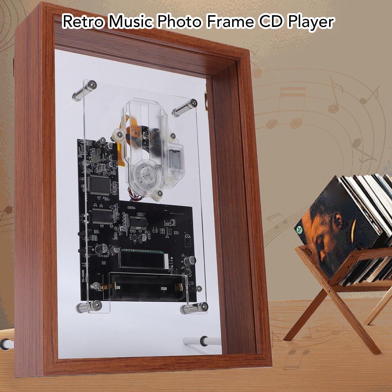 ciciglow Lecteur CD de Cadre Photo de Musique Rétro, Lecteur de Musique Décoratif Bluetooth avec Son HiFi, Plate-Forme Audio Murale de Bureau avec Batterie Amovible pour Dortoir à