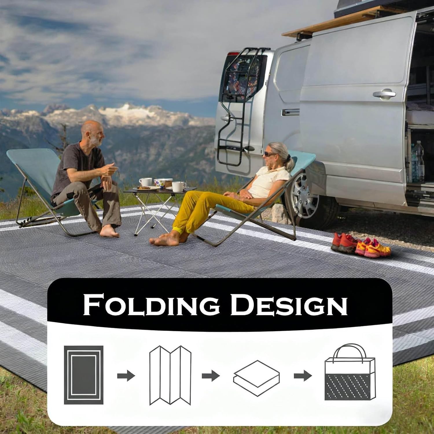 9'x 12' Outdoor Rug,Waterproof Reversible Patio Rugs,9x12 ft Plastic Straw Outdoor Carpet Foldable Plastic Camping Mat for Outside RV, Patio,Picnic,Camper,Balcony,Porch(Gray&White)