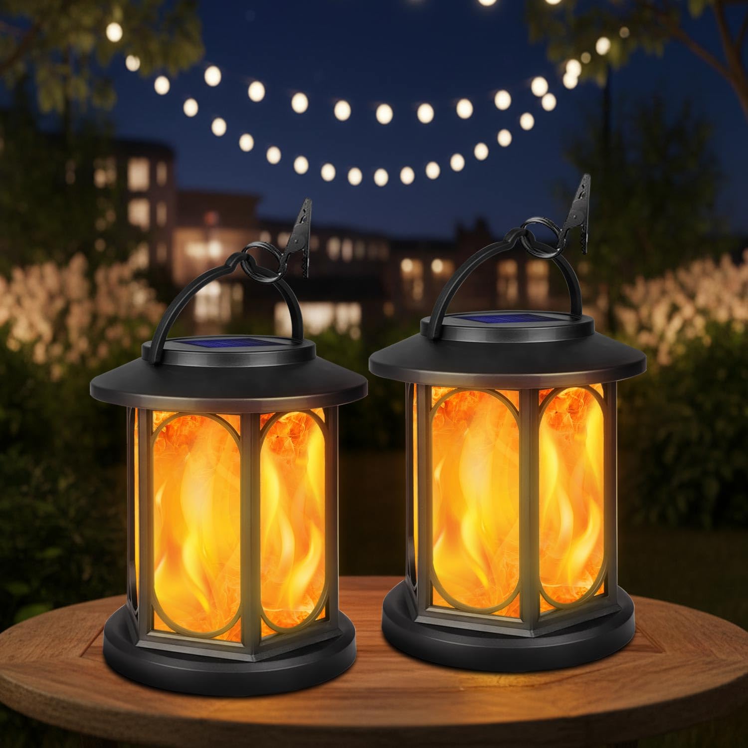 Kalahol Black Solar Lanterns Outdoor Garden 2 Pack, Solar Garden Lanterns With Realistic Flickering Flame, Ip65 Waterproof Garden Ornaments Outdoor For Garden Pathway Patio(Oval Style)