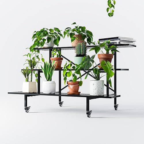 Miniatura 6 de Zhongma Soporte de metal resistente de 3 niveles con ruedas, 45.67 pulgadas de largo x 26 pulgadas de ancho x 26 pulgadas de alto, soporte para