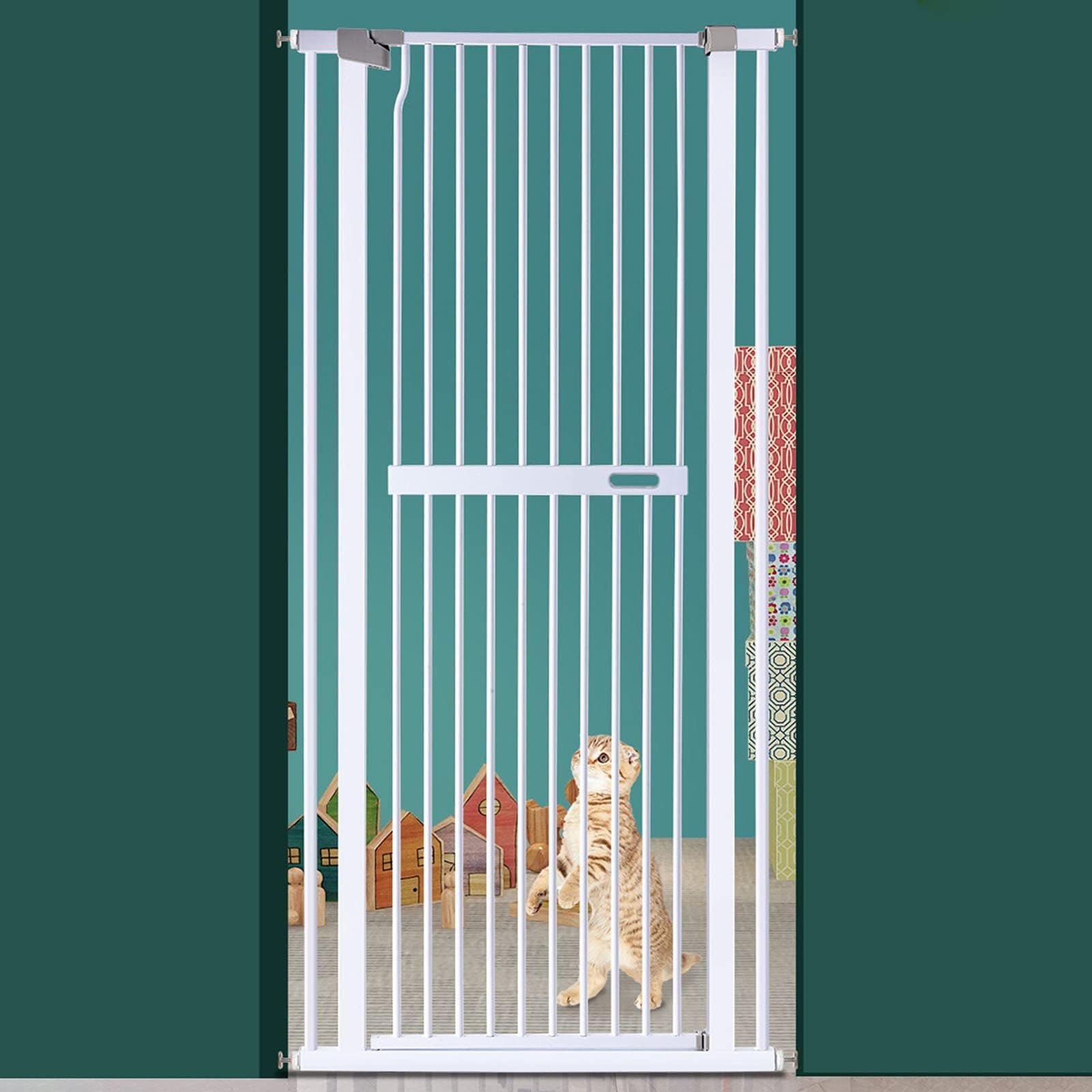 Barrière de sécurité pour chien extra haute 151 cm en acier avec porte à mémoire d'ouverture