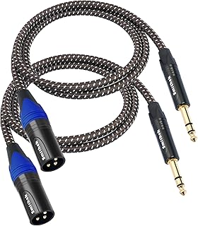 Paquete de 2 cables XLR de 1/4 de pulgada a XLR, cable de conexión macho XLR de 3 pines, cable de conexión macho XLR de 3.3 pies, enchufe chapado en oro, TRS equilibrado de 1/4 pulgadas