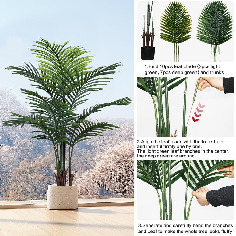 Olrla Lot de 2 palmiers artificiels de 120 cm, arbre tropical artificiel avec vase noir, plante Areca en soie synthétique pour maison, bureau, salon, décoration d'intérieur