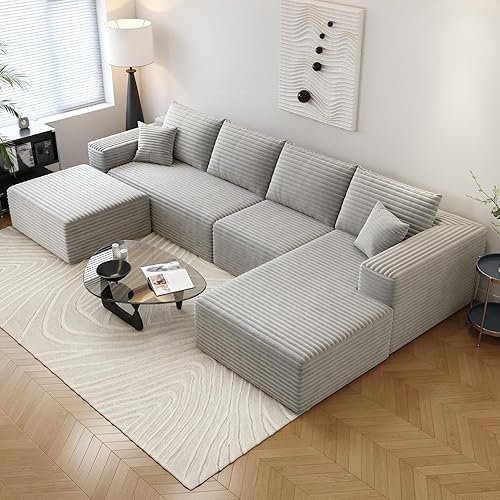 Miniatura 53 de Sofá seccional modular Cloud de 107.5 pulgadas con diván en forma de L, sofá modular moderno con asiento profundo, sofás tapizados para sala de