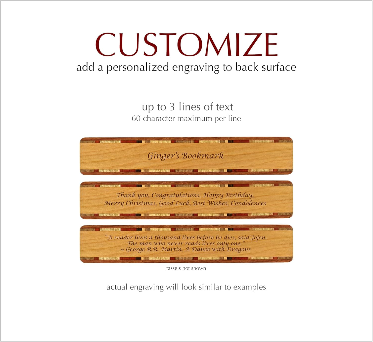 Customized Mushrooms Handmade Engraved Wooden Bookmark by Mitercraft with Tassel - Made in The USA