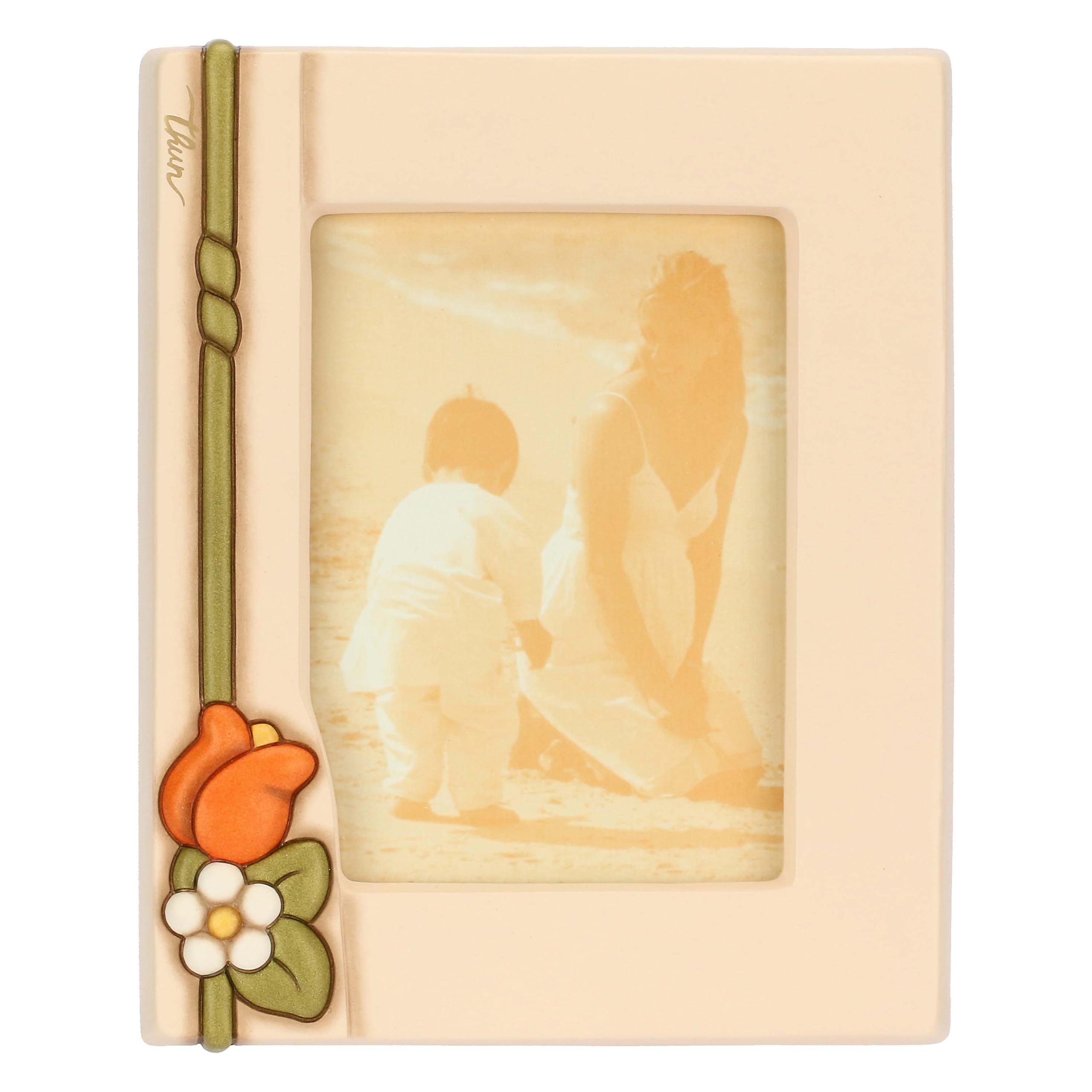 THUN Large Ceramic Flower Photo Frame; Frame: Pine Wood; Glass, Country Bloom Collection, 8" x 1.25" x 10"