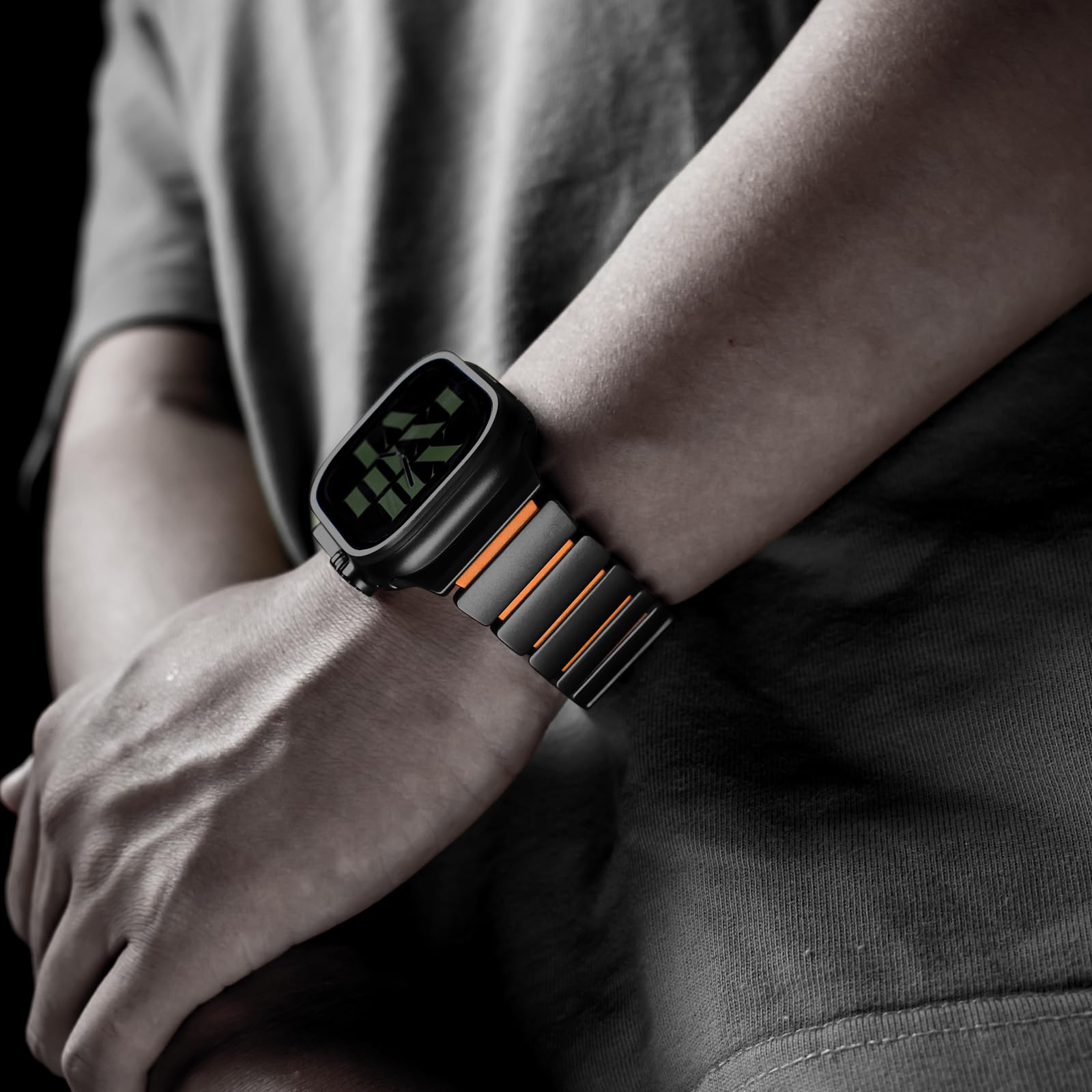 SEURE Titan Armband mit Watch Ultra 3/2/1 49mm,46mm 45mm 44mm Titan Metall Silikon Doppelschicht DLC-Beschichtung Ersatzarmband mit Faltschließe für Serie10 11