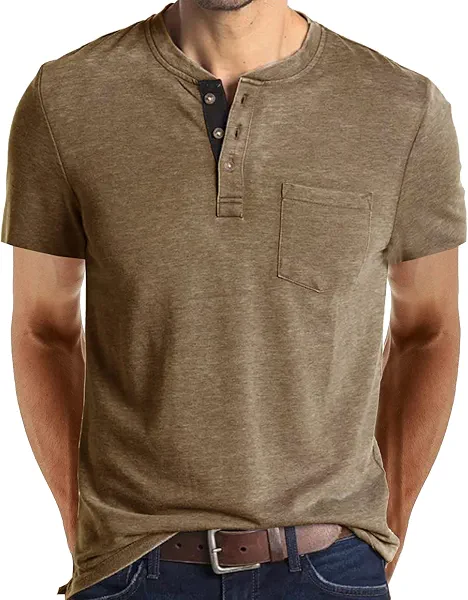 Uposiut Mens Henley Shirts Short Sleeve Mens Shirts Casual T Shirt Pocket Tee Shirts