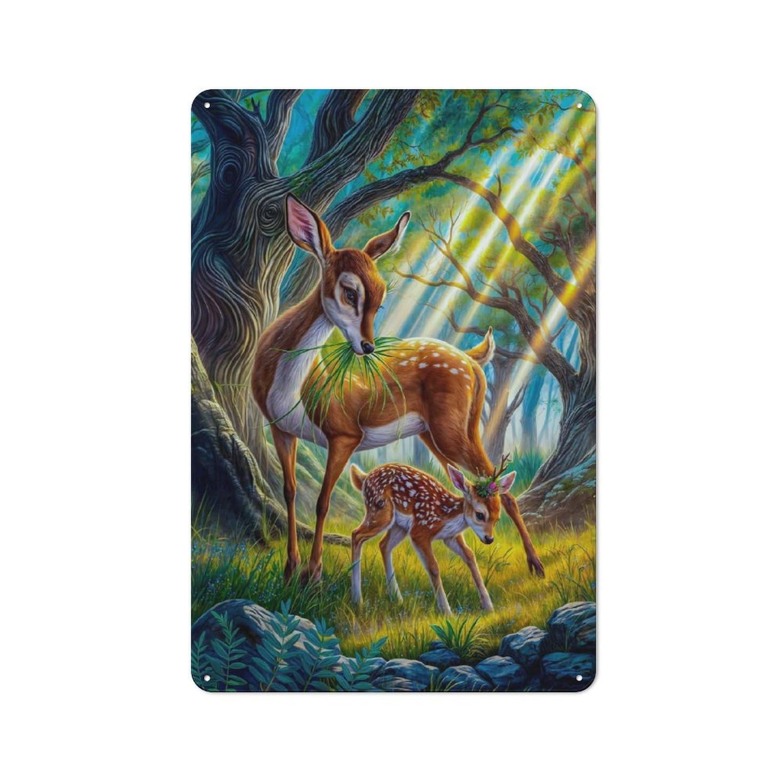 Junmoney Enchanted Forest Deer Fawn Tin Sign 30X20cm With For Workshop Wall, Rustic Decor, Suited To Workshop Decor Fans