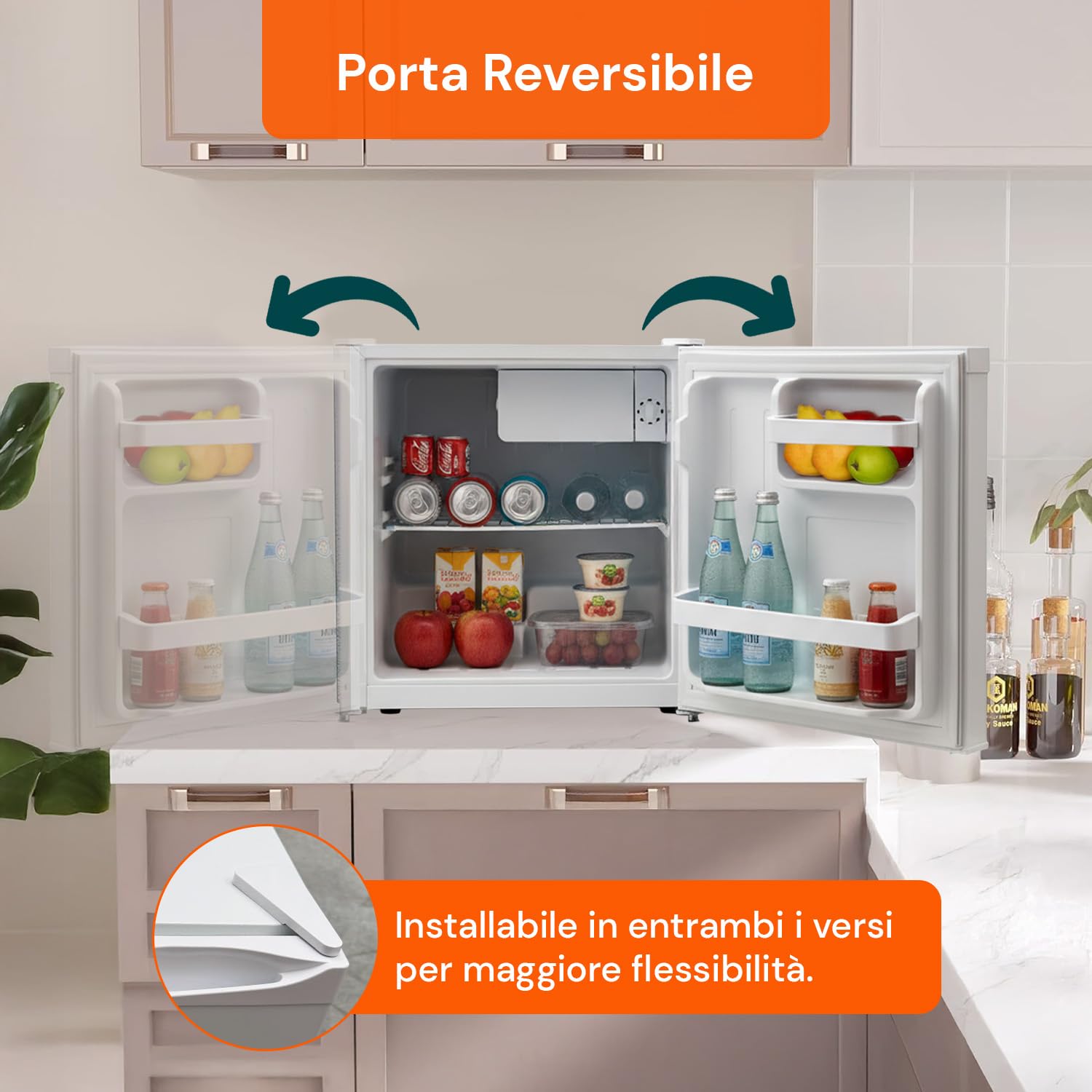 Avilia - Mini Frigo da Banco 45L con Vano Refrigerante e Porta Reversibile – Frigorifero Piccolo Compatto e Silenzioso per Ufficio, Camera o Spazi Ridotti