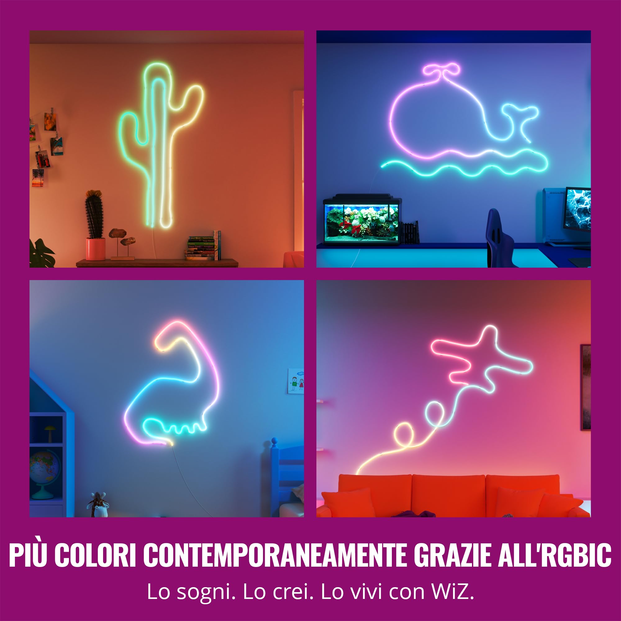 WiZ Striscia LED Neon Flex - 5 m, 16 Milioni di Colori o Luce Dimmerabile, modalità di luce preimpostate, connessione al Wi-Fi, controllo vocale/app, funzionamento con Google Home, Alexa e HomeKit