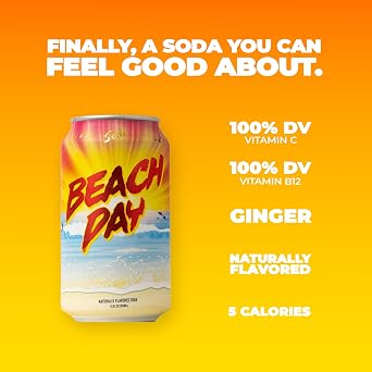 Sodi | Better For You Sparkling Soda Pop | Beach Day | Zero Sugar | Zero Caffeine | Zero Colors or Dyes | Gluten Free | Naturally Flavored | 12fl oz, Pack of 12