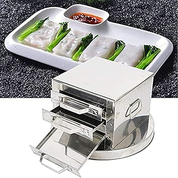 3 Layer Stainless Steel Steamed Rice Rolls Machine, Steamer Drawer Maker with 4 Steaming Tray for Baking Container Cookware Set